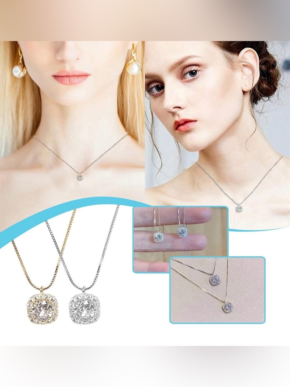 Delicate Silver CZ Pendant Necklace - Women's Jewelry